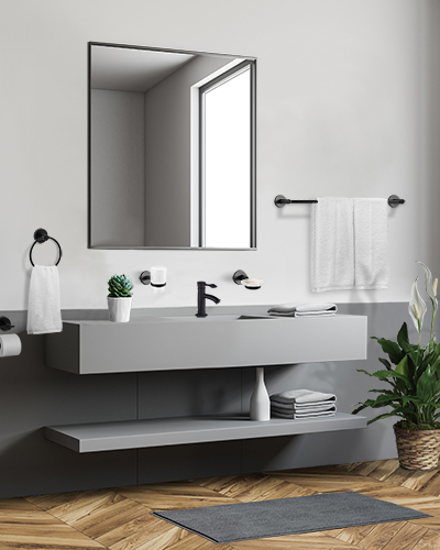 Loft white and gray bathroom, gray sink